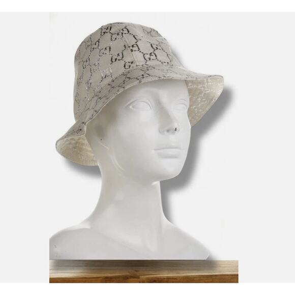 Gucci Bucket Hat - "Lame" Silver and Cream Size XL 59cm Authentic GG Neutral - Picture 1 of 7
